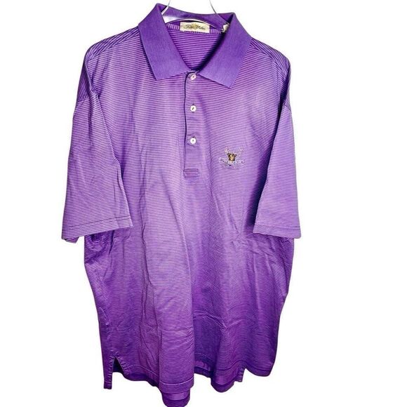Peter Millar Polo‎ Shirt Men Medium M Purple Preppy Striped Golf Club Duck 1987 - Picture 1 of 7